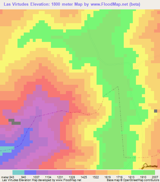 Las Virtudes,Venezuela Elevation Map