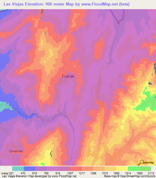 Las Viejas,Venezuela Elevation Map