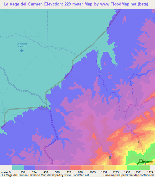 La Vega del Carmen,Venezuela Elevation Map