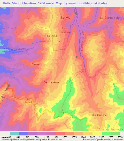 Valle Abajo,Venezuela Elevation Map