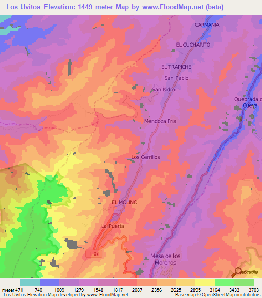 Los Uvitos,Venezuela Elevation Map