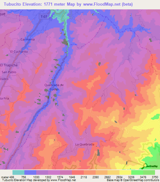 Tubucito,Venezuela Elevation Map