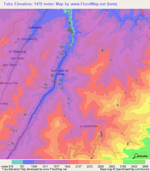 Tubu,Venezuela Elevation Map
