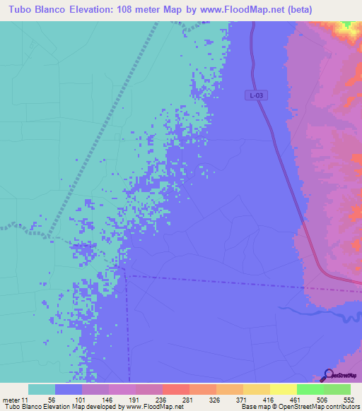 Tubo Blanco,Venezuela Elevation Map