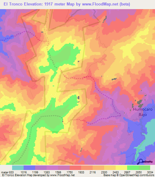 El Tronco,Venezuela Elevation Map