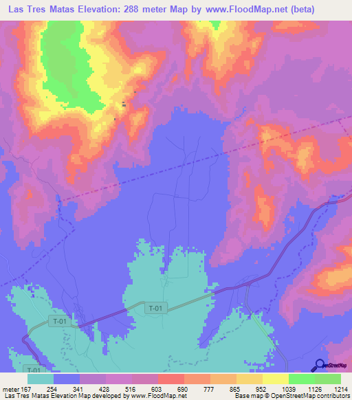 Las Tres Matas,Venezuela Elevation Map