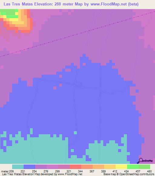 Las Tres Matas,Venezuela Elevation Map