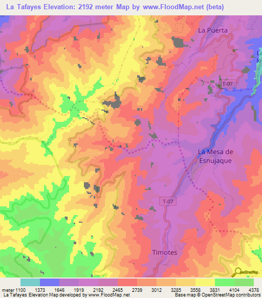 La Tafayes,Venezuela Elevation Map