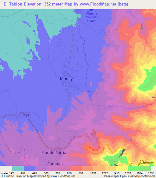 El Tablon,Venezuela Elevation Map