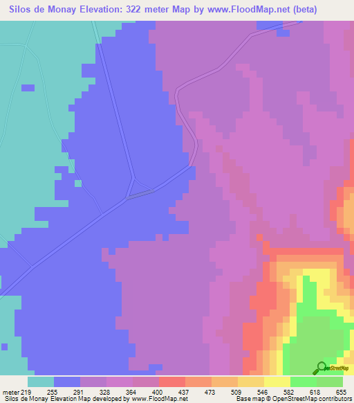 Silos de Monay,Venezuela Elevation Map
