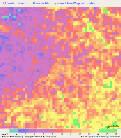 El Siete,Venezuela Elevation Map