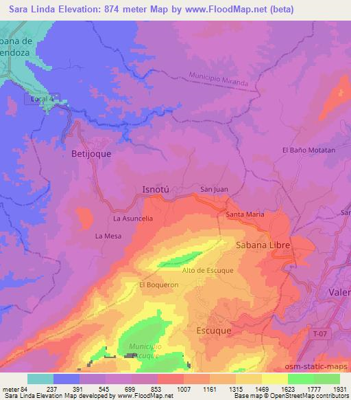 Sara Linda,Venezuela Elevation Map