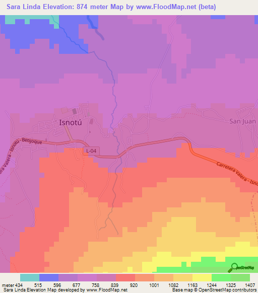 Sara Linda,Venezuela Elevation Map