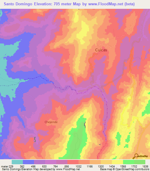Santo Domingo,Venezuela Elevation Map
