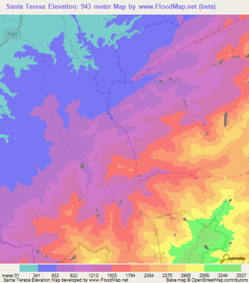 Santa Teresa,Venezuela Elevation Map