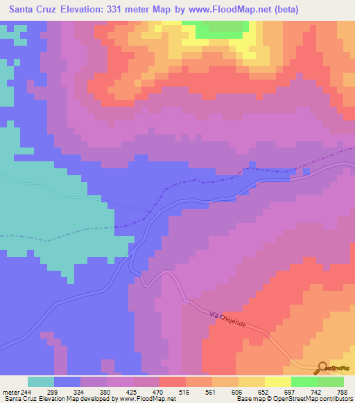 Santa Cruz,Venezuela Elevation Map