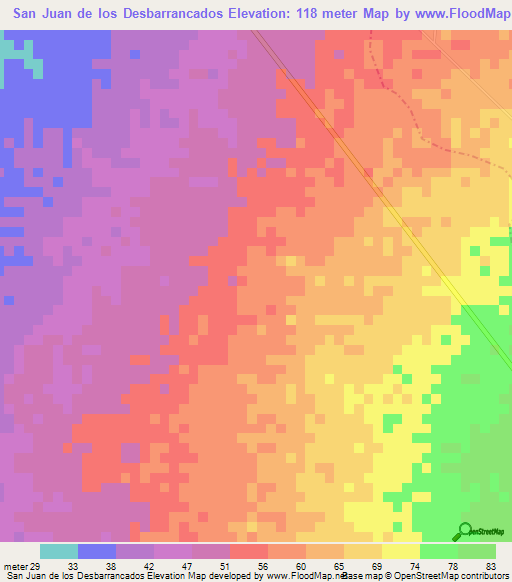 San Juan de los Desbarrancados,Venezuela Elevation Map