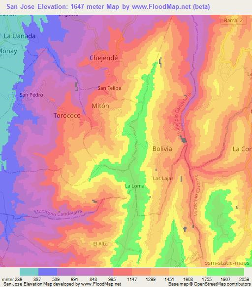San Jose,Venezuela Elevation Map