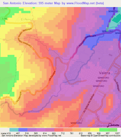 San Antonio,Venezuela Elevation Map