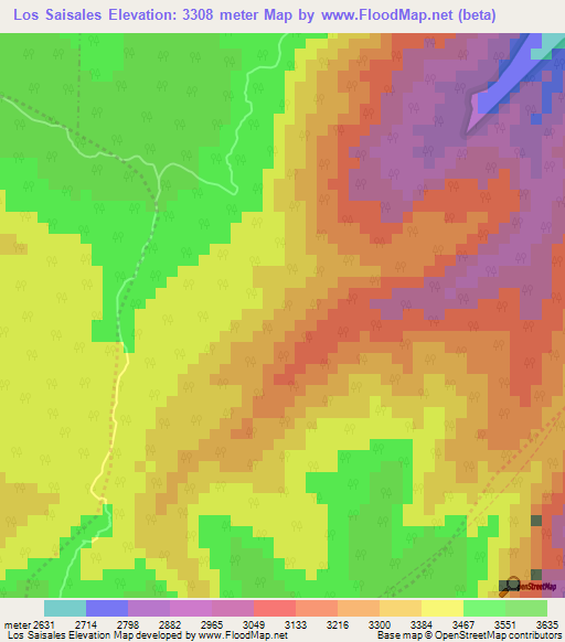 Los Saisales,Venezuela Elevation Map