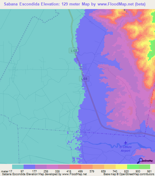 Sabana Escondida,Venezuela Elevation Map