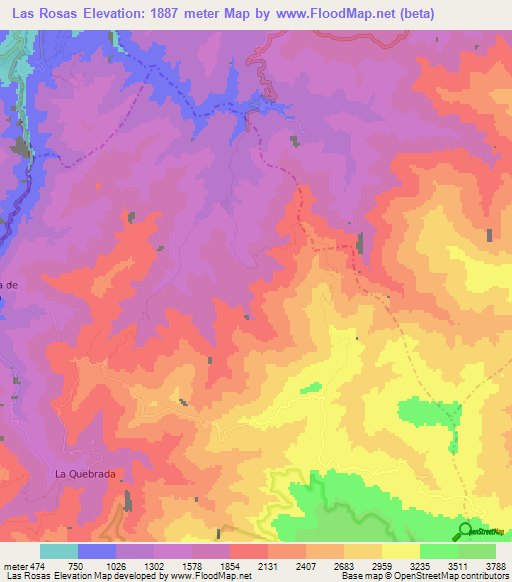 Las Rosas,Venezuela Elevation Map