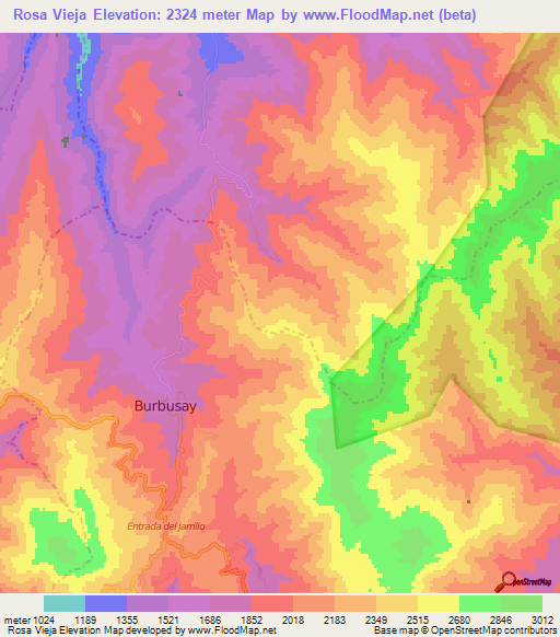 Rosa Vieja,Venezuela Elevation Map