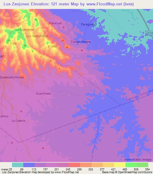 Los Zanjones,Venezuela Elevation Map