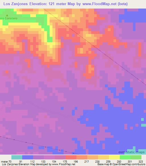 Los Zanjones,Venezuela Elevation Map