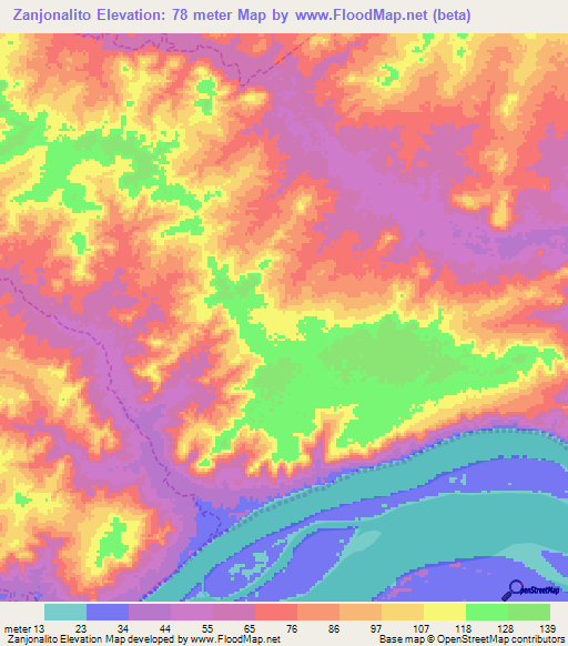 Zanjonalito,Venezuela Elevation Map