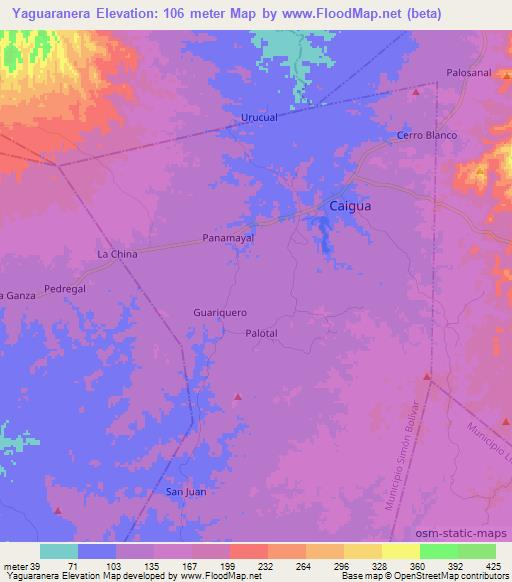 Yaguaranera,Venezuela Elevation Map