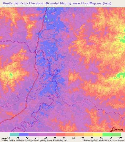 Vuelta del Perro,Venezuela Elevation Map