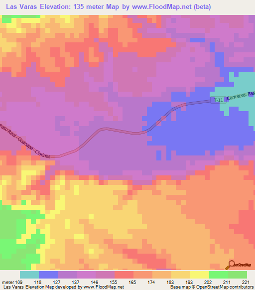 Las Varas,Venezuela Elevation Map