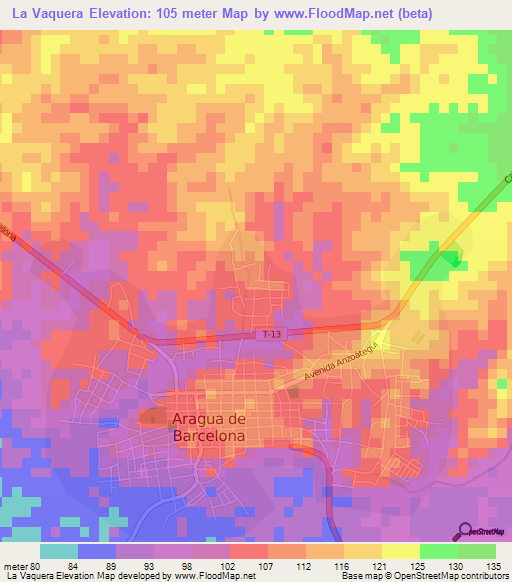 La Vaquera,Venezuela Elevation Map
