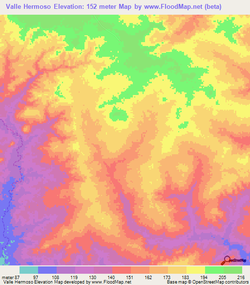 Valle Hermoso,Venezuela Elevation Map
