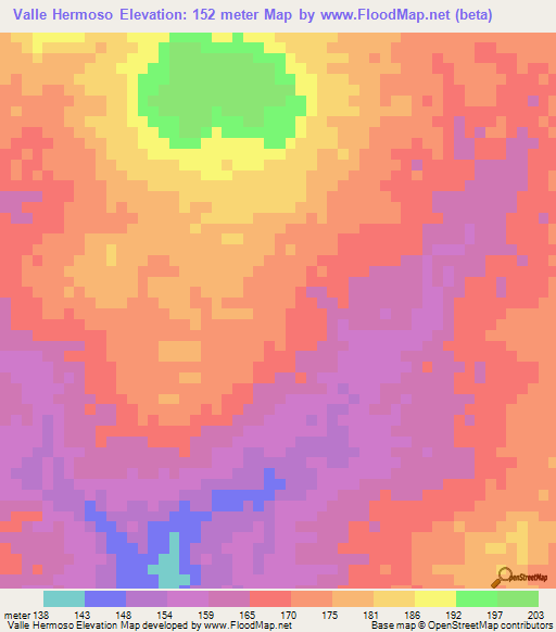 Valle Hermoso,Venezuela Elevation Map