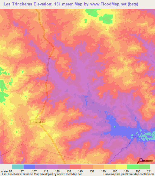 Las Trincheras,Venezuela Elevation Map