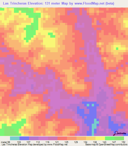 Las Trincheras,Venezuela Elevation Map