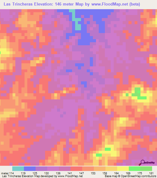 Las Trincheras,Venezuela Elevation Map