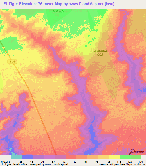 El Tigre,Venezuela Elevation Map