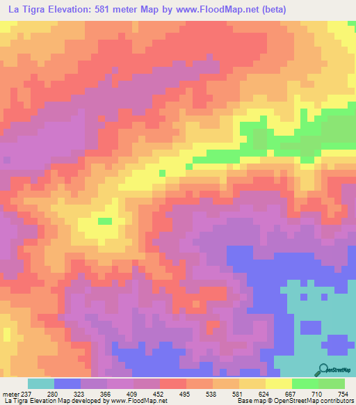 La Tigra,Venezuela Elevation Map