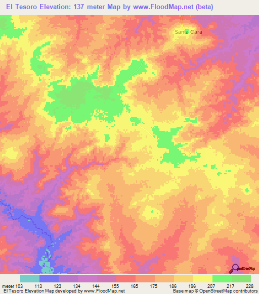 El Tesoro,Venezuela Elevation Map