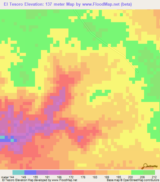 El Tesoro,Venezuela Elevation Map