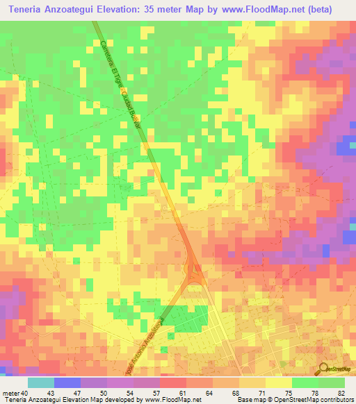 Teneria Anzoategui,Venezuela Elevation Map