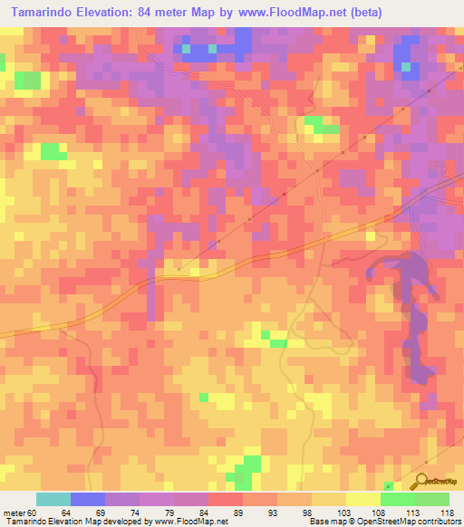 Tamarindo,Venezuela Elevation Map