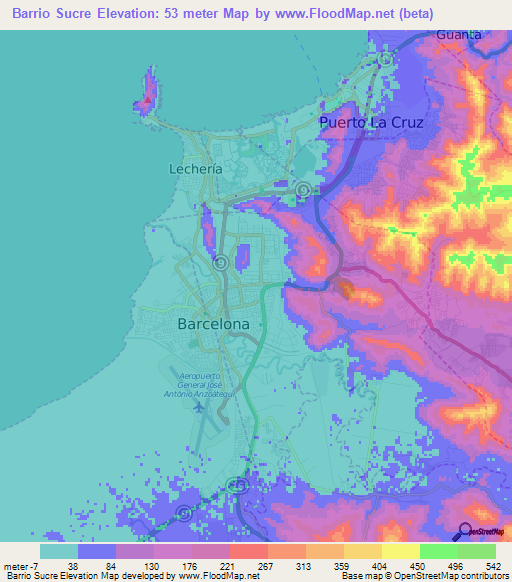 Barrio Sucre,Venezuela Elevation Map