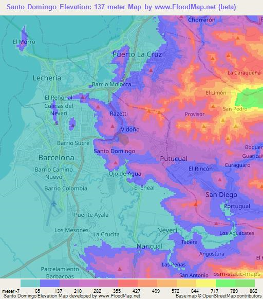 Santo Domingo,Venezuela Elevation Map