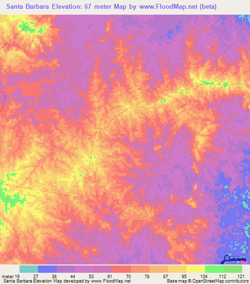 Santa Barbara,Venezuela Elevation Map