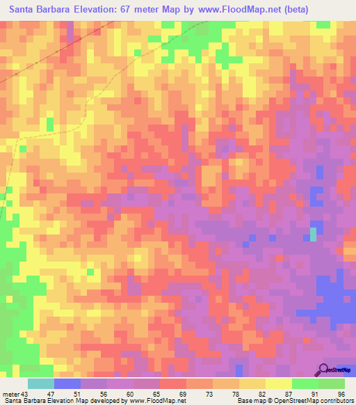 Santa Barbara,Venezuela Elevation Map