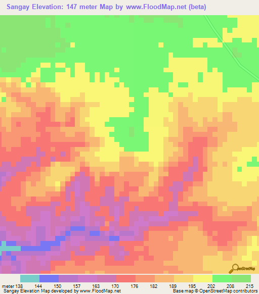 Sangay,Venezuela Elevation Map
